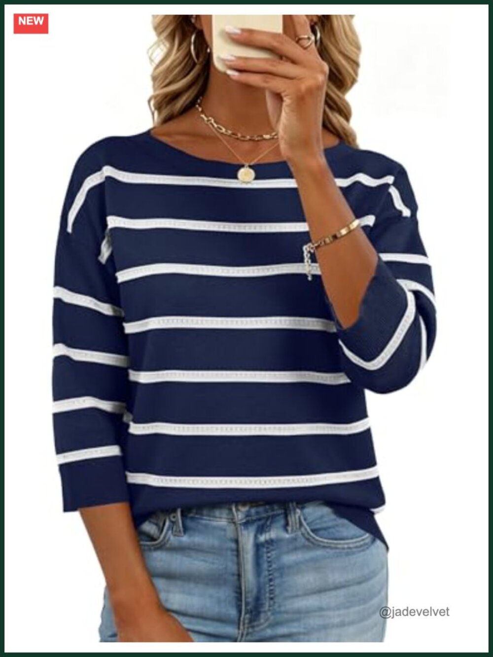 Women's Boat Neck 3/4 Sleeve Knit Pullover Sweater Lightweight Viscose Blend